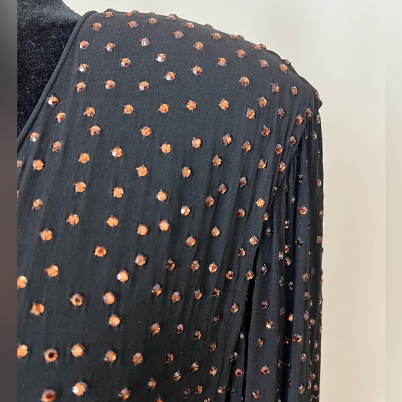 Saks Fifth Avenue Black Rhinestone Polka Dot Deep V-Neck Long Sleeve Dress - Picture 5 of 8